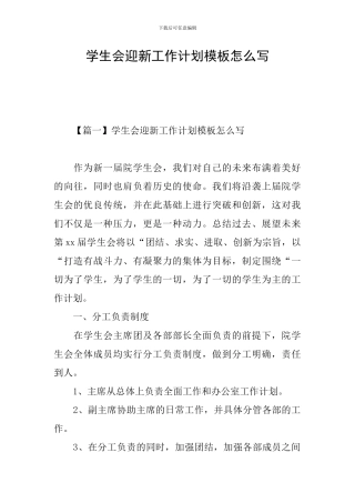 学生会迎新工作计划模板怎么写