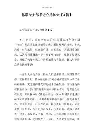 基层党支部书记心得体会【3篇】