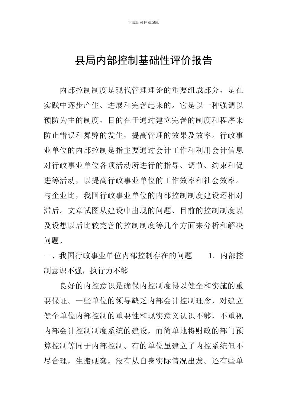 县局内部控制基础性评价报告_第1页