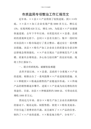 市质监局专项整治工作汇报范文