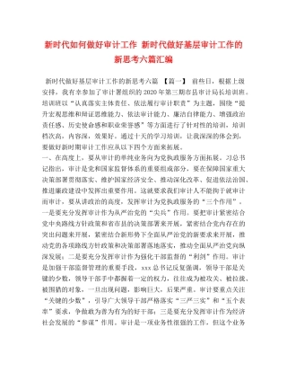 新时代如何做好审计工作 新时代做好基层审计工作的新思考六篇汇编 