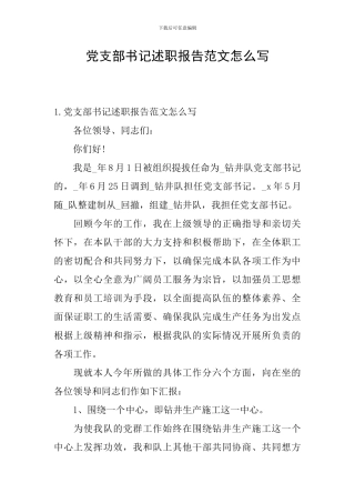 党支部书记述职报告范文怎么写