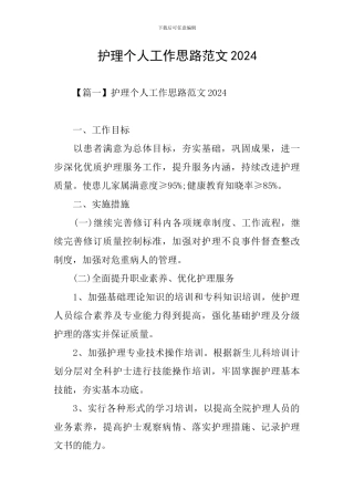 护理个人工作思路范文2024