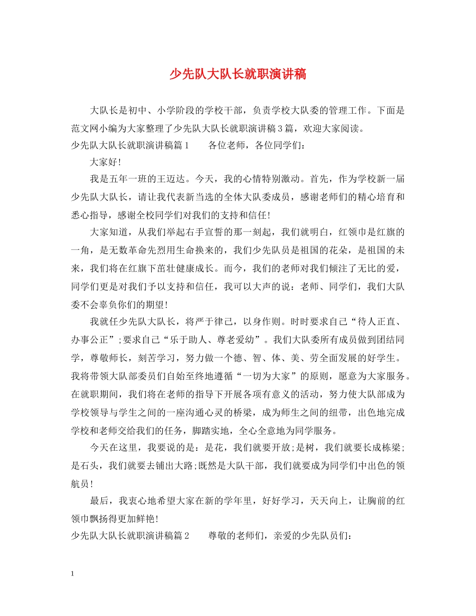 少先队大队长就职演讲稿 _第1页