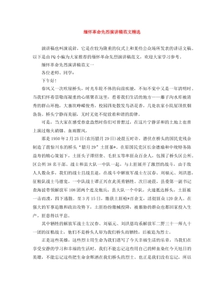 缅怀革命先烈演讲稿范文精选 
