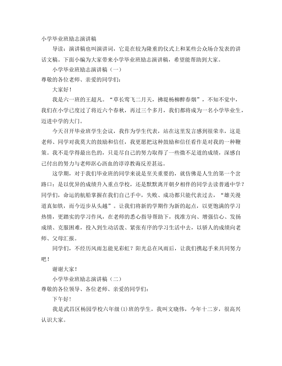 小学毕业班励志演讲稿 _第1页