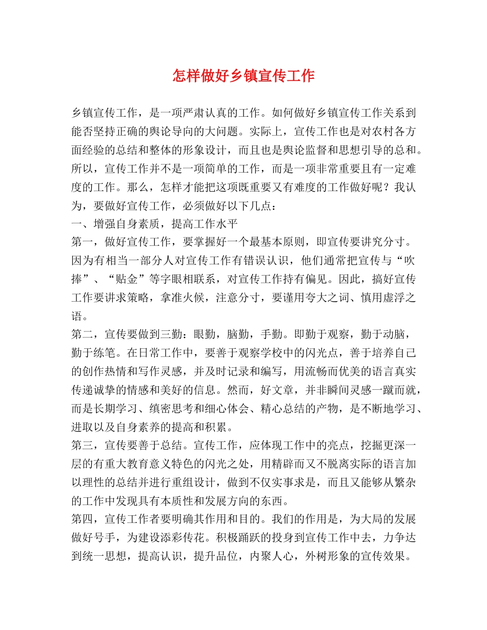 怎样做好乡镇宣传工作 _第1页