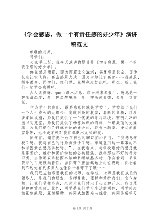 《学会感恩，做一个有责任感的好少年》演讲稿