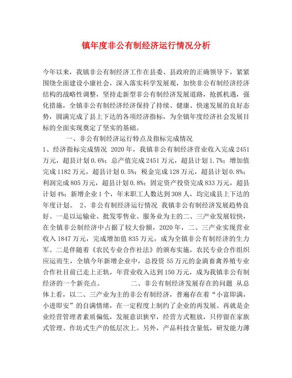 镇年度非公有制经济运行情况分析 _第1页