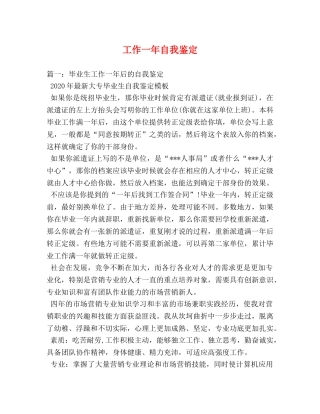 工作一年自我鉴定 
