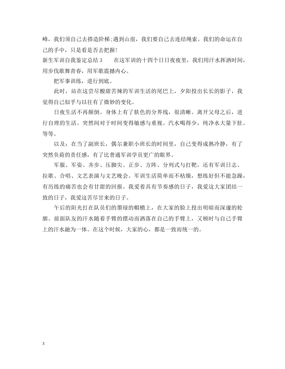新生军训自我鉴定总结 _第3页