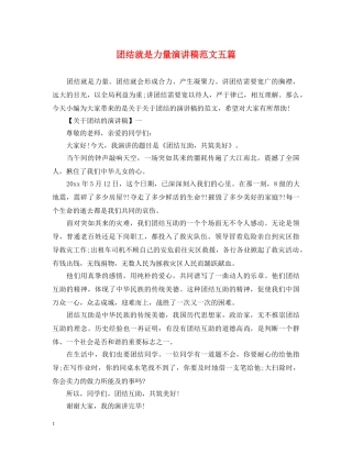 团结就是力量演讲稿范文五篇 