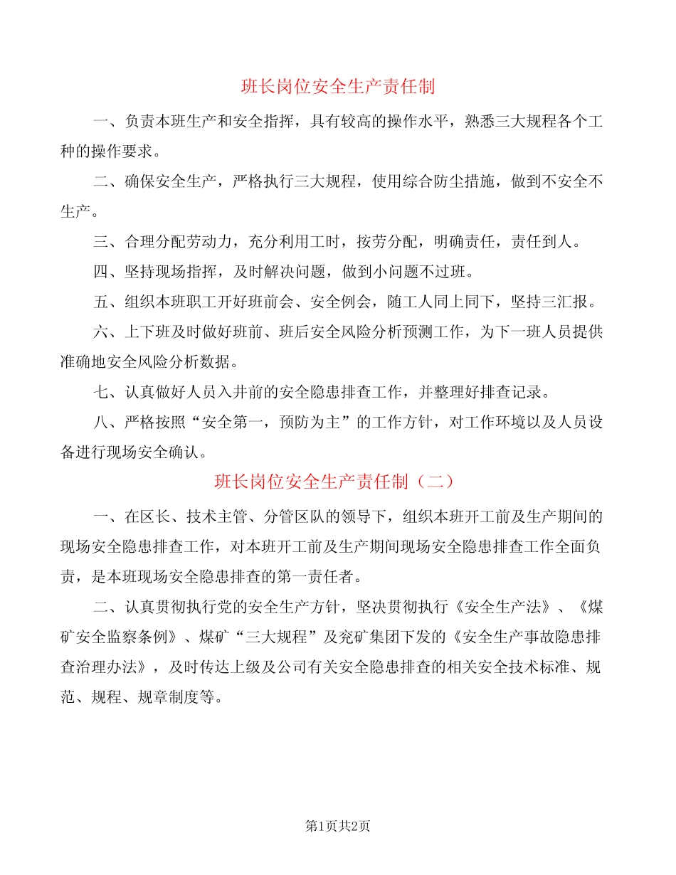 班长岗位安全生产责任制(2)_第1页