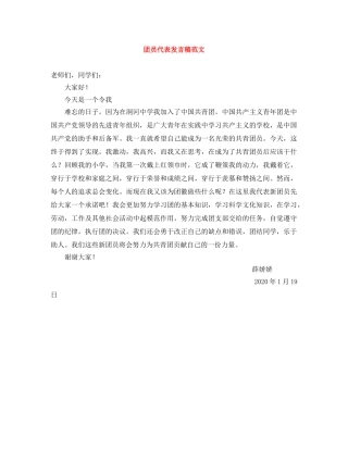团员代表发言稿范文 