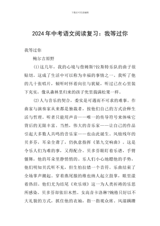 2024年中考语文阅读复习：我等过你