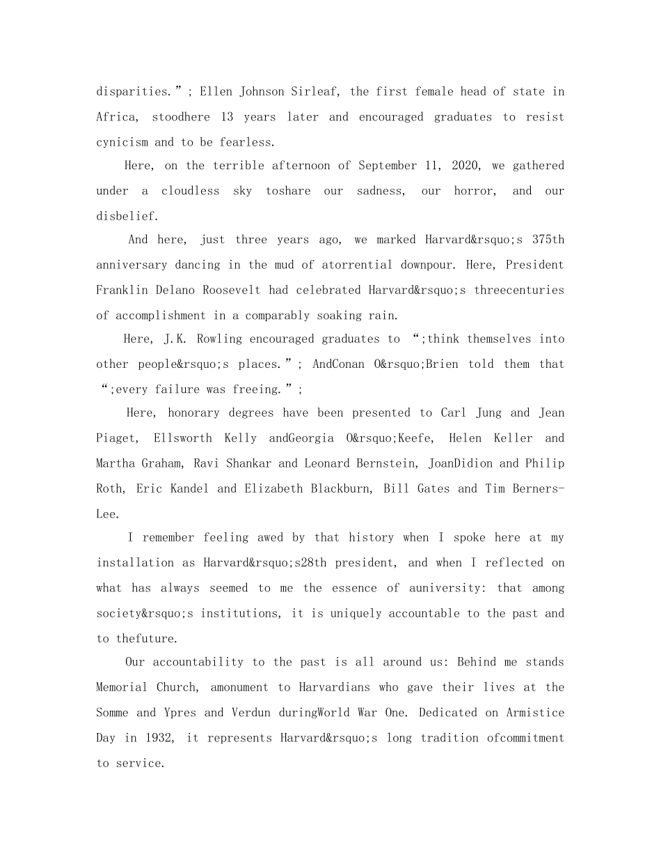 哈佛大学校长德鲁·福斯特在哈佛大学2024年毕业典礼英语演讲稿 _第2页