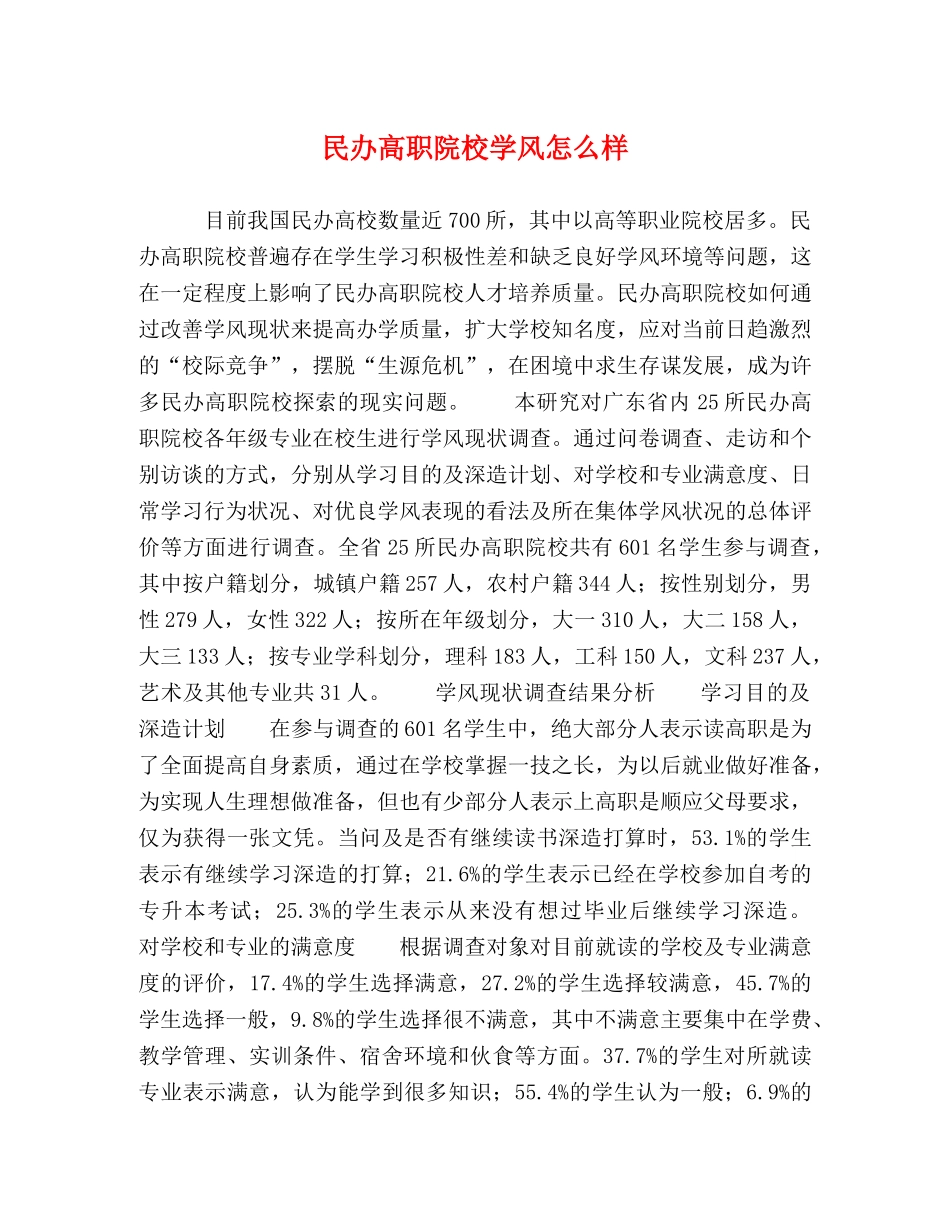 民办高职院校学风怎么样 _第1页