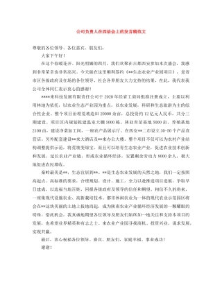 公司负责人在西洽会上的发言稿范文 