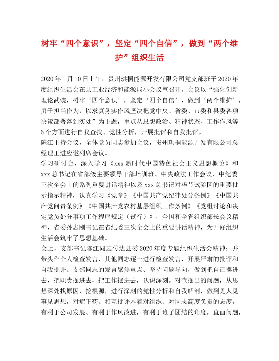 树牢“四个意识”，坚定“四个自信”，做到“两个维护”组织生活 _第1页