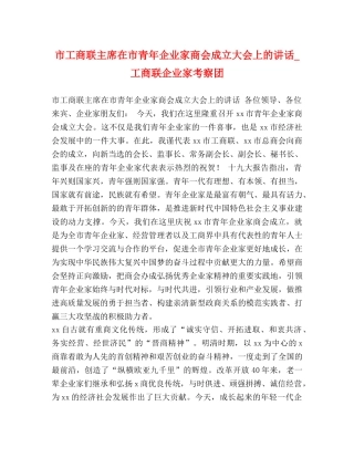 市工商联主席在市青年企业家商会成立大会上的讲话_工商联企业家考察团 