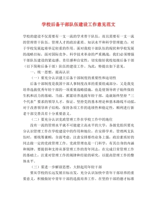 学校后备干部队伍建设工作意见范文 