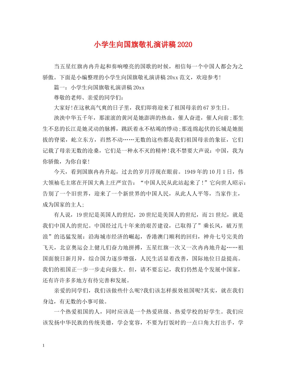 小学生向国旗敬礼演讲稿2024 _第1页