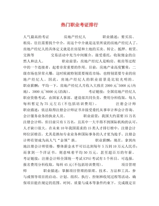 热门职业考证排行 