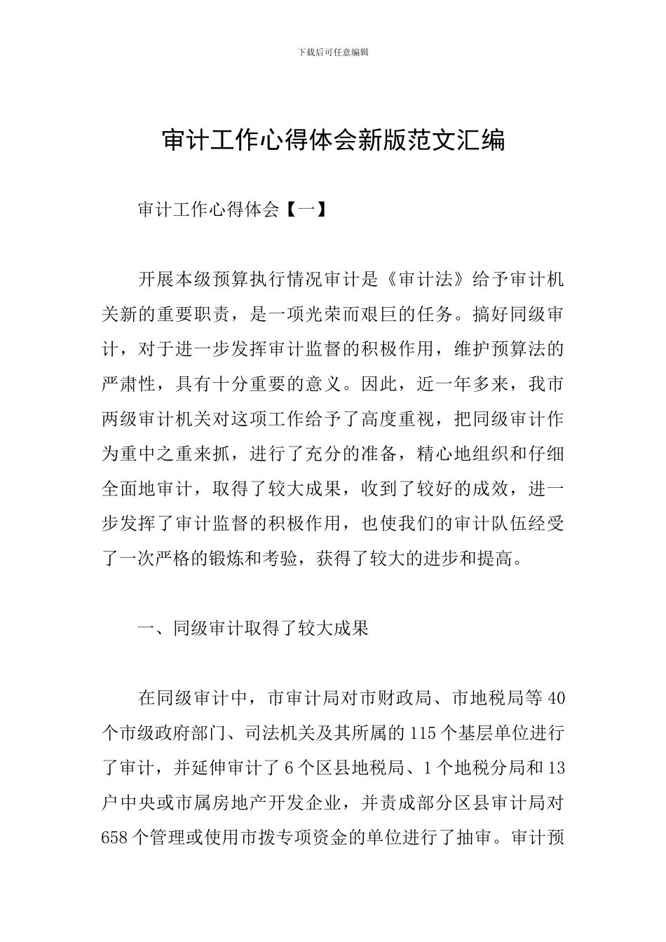 审计工作心得体会新版范文汇编_第1页