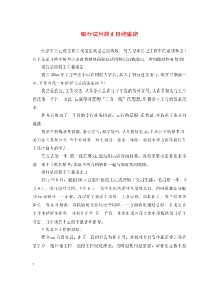 银行试用转正自我鉴定 