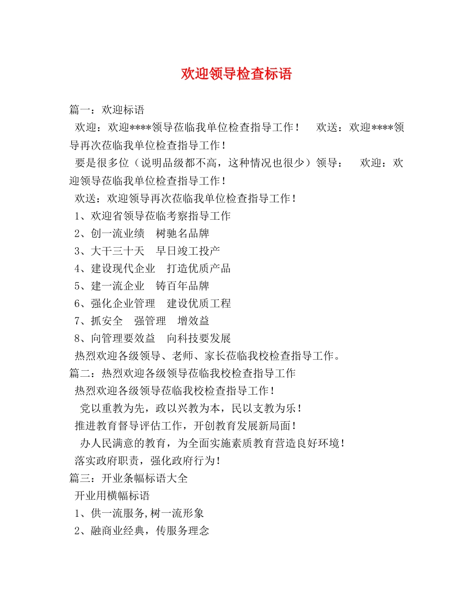 欢迎领导检查标语 _第1页
