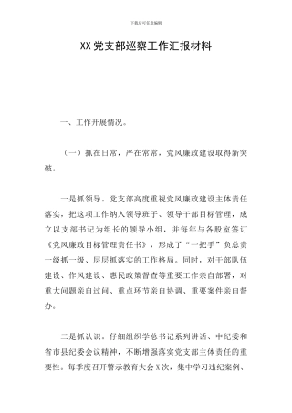 XX党支部巡察工作汇报材料