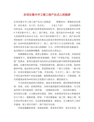 在项目集中开工竣工投产仪式上的致辞 