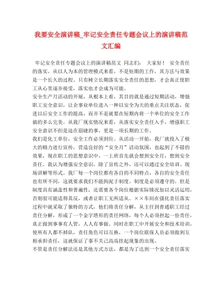 我要安全演讲稿_牢记安全责任专题会议上的演讲稿范文汇编 