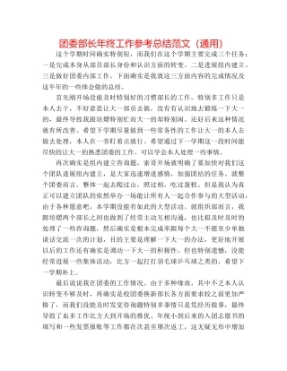 团委部长年终工作参考总结范文（通用） 