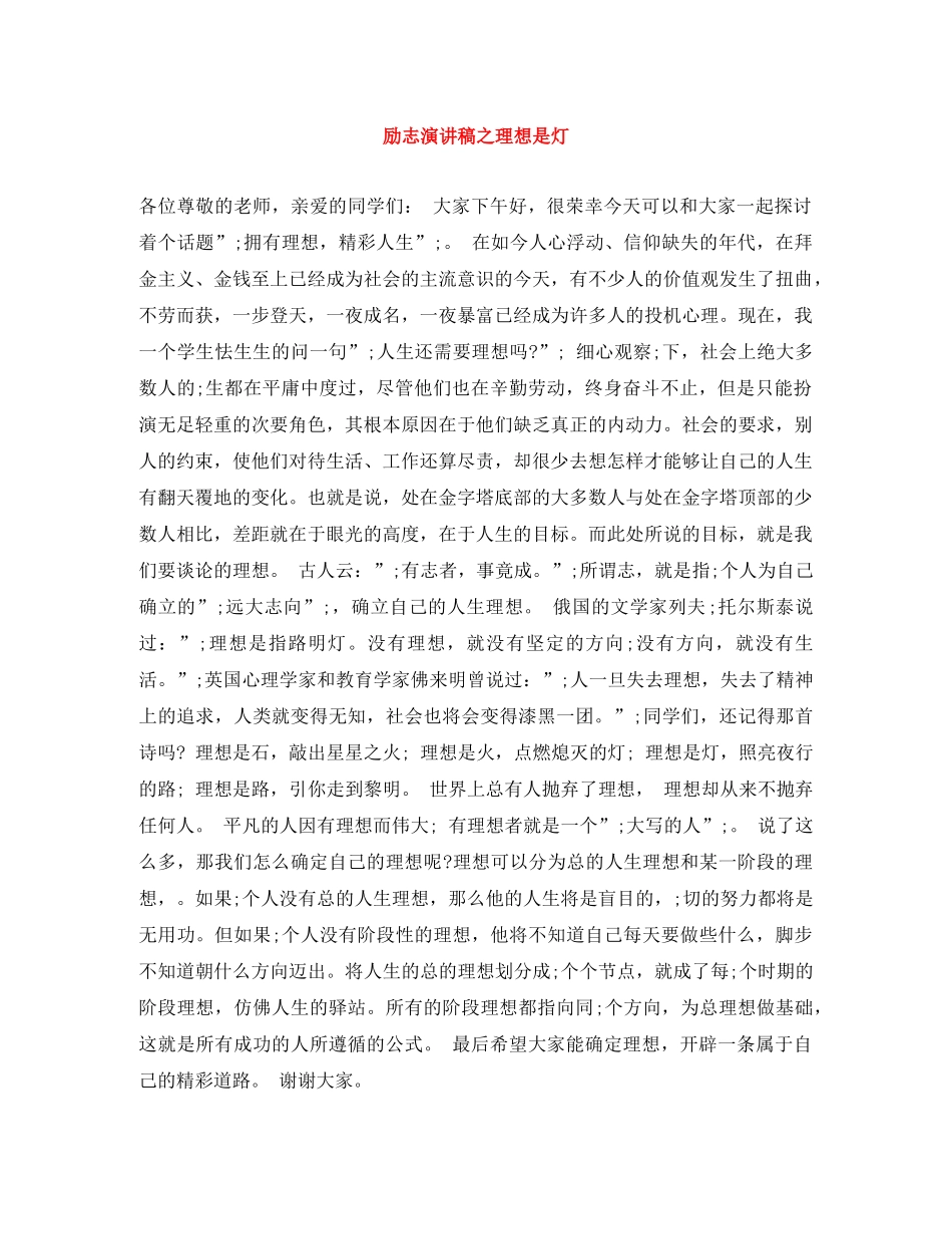 励志演讲稿之理想是灯 _第1页
