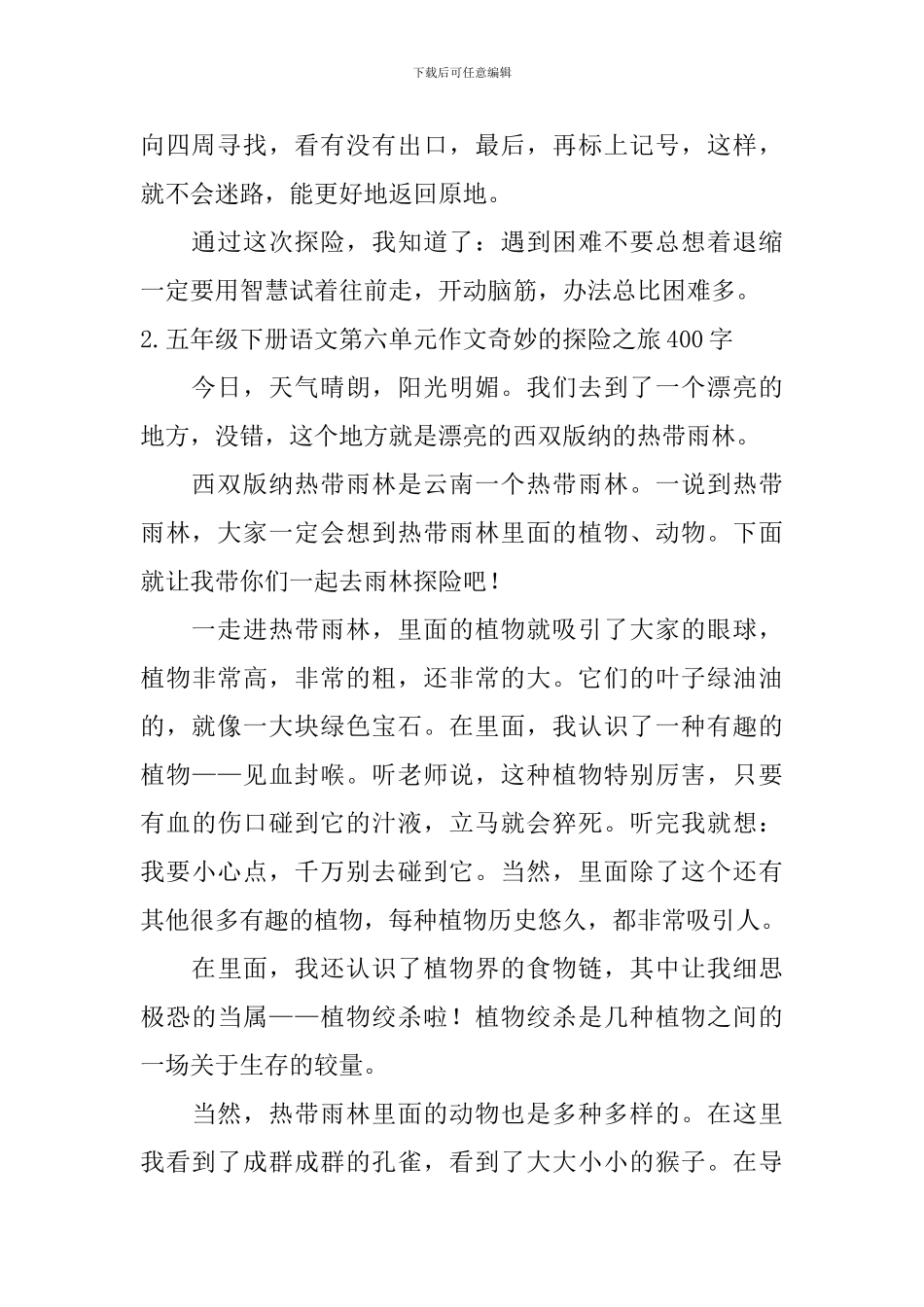 五年级下册语文第六单元作文神奇的探险之旅400字5篇_第2页