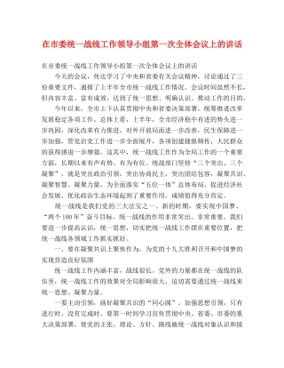在市委统一战线工作领导小组第一次全体会议上的讲话 