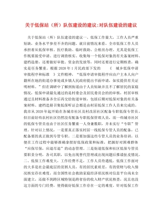 关于低保站（所）队伍建设的建议-对队伍建设的建议 