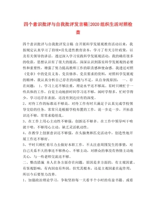 四个意识批评与自我批评发言稿-2024组织生活对照检查 