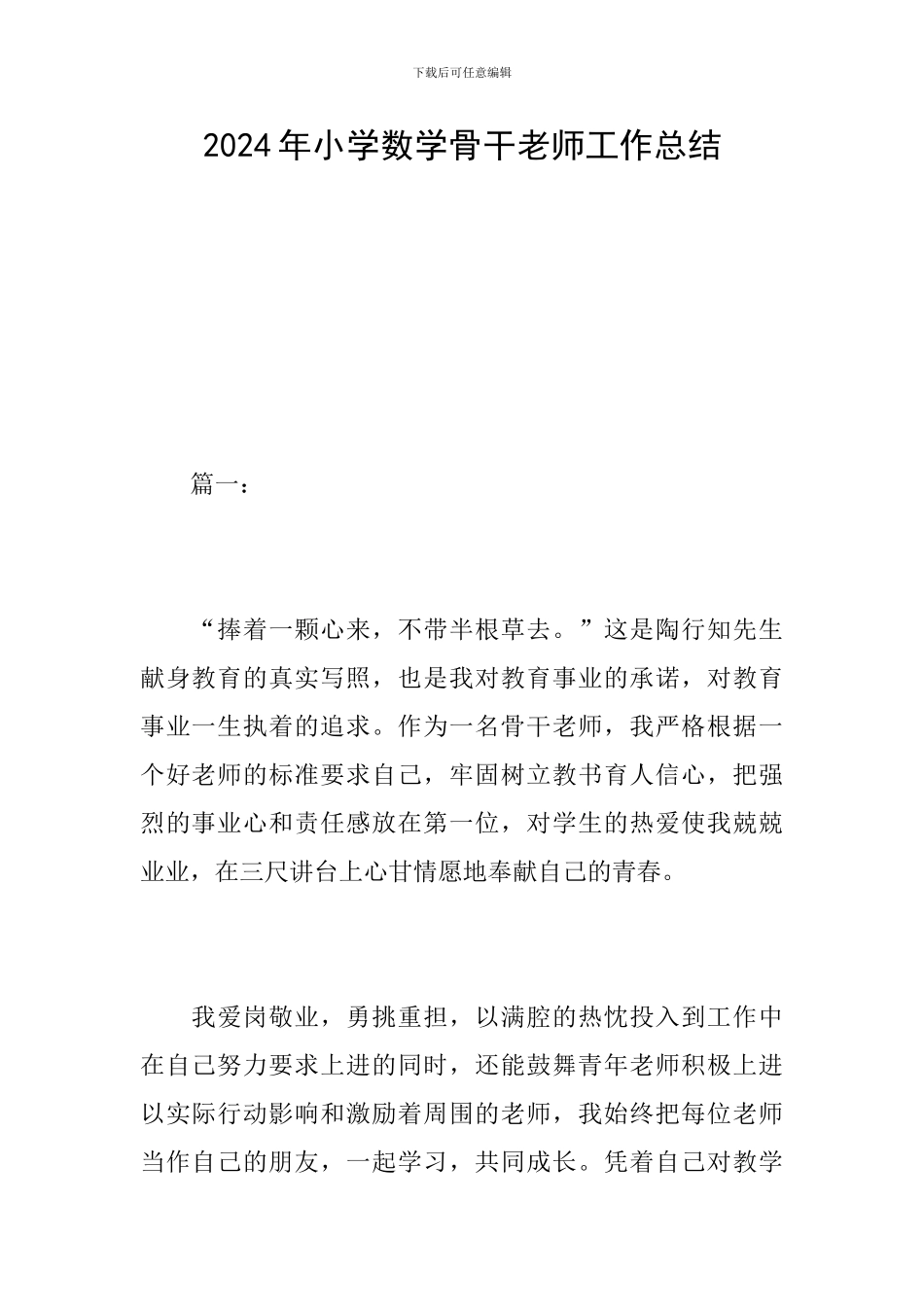 2024年小学数学骨干教师工作总结_第1页