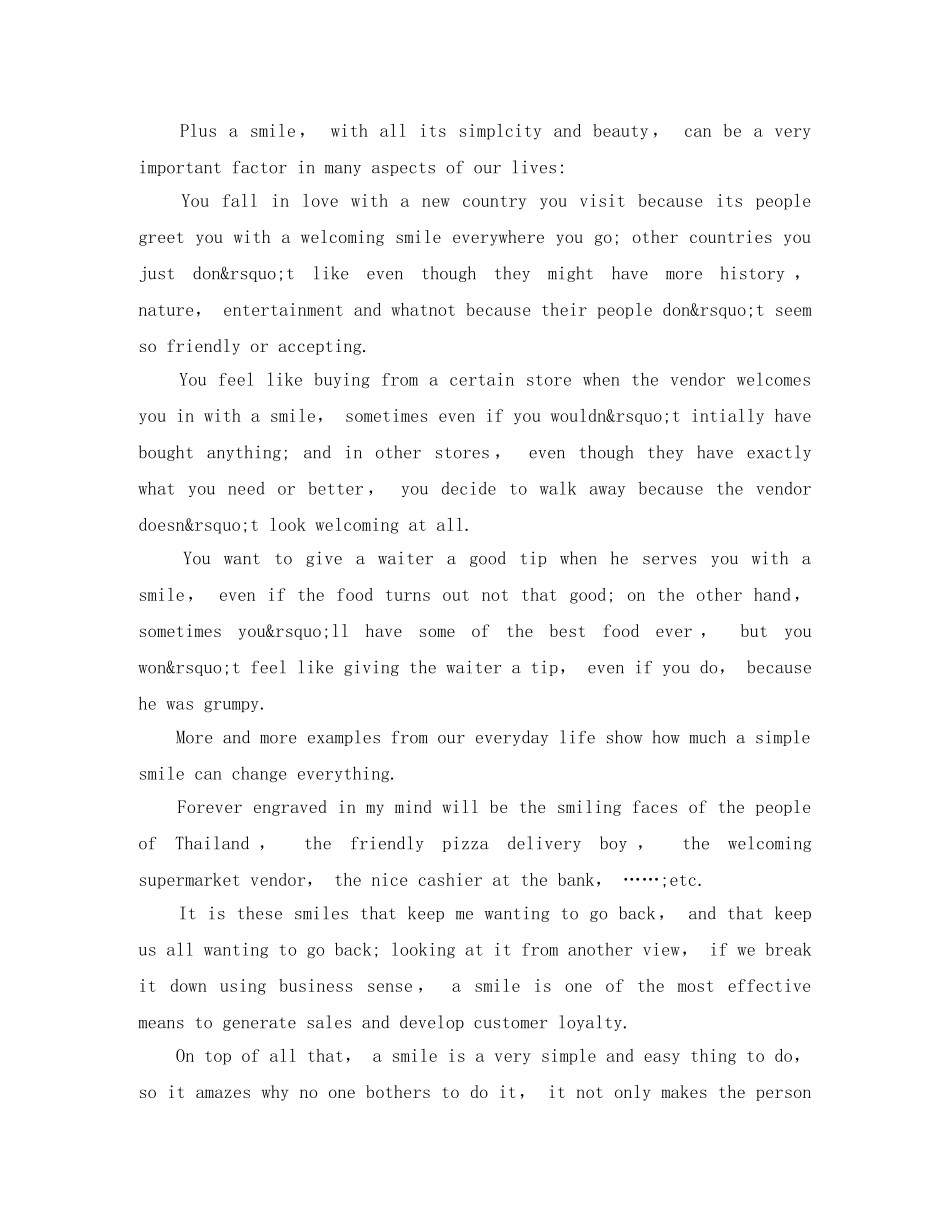 关于微笑主题英语演讲稿 _第3页