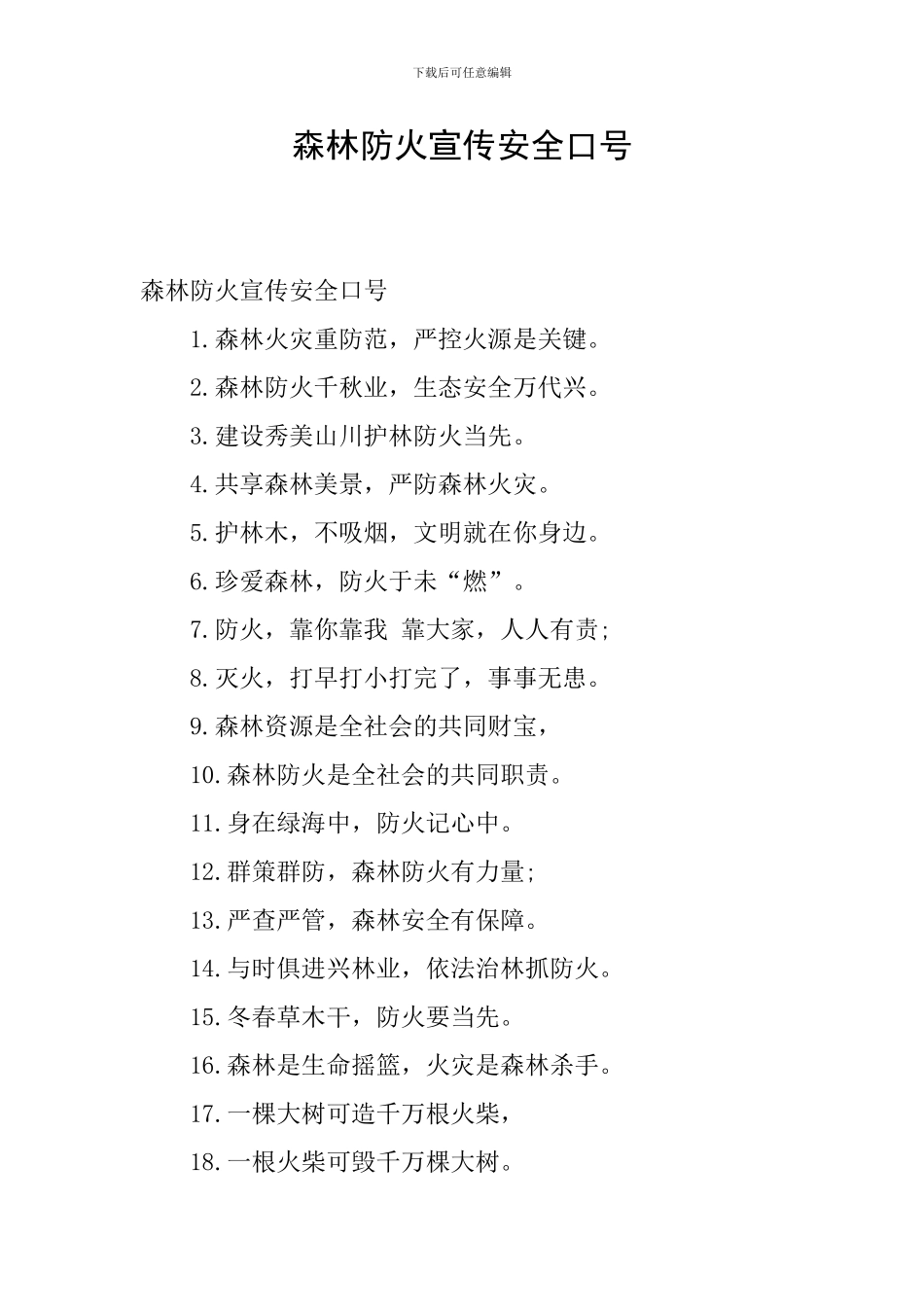 森林防火宣传安全口号_第1页