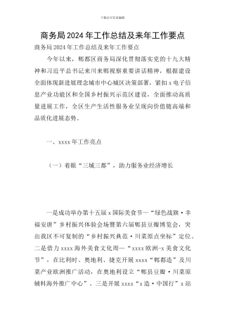 商务局2024年工作总结及来年工作要点