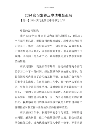 2024实习生转正申请书怎么写