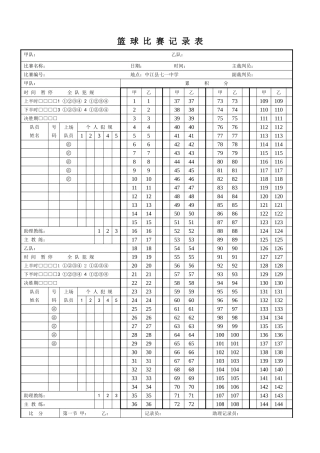 篮球比赛记录表