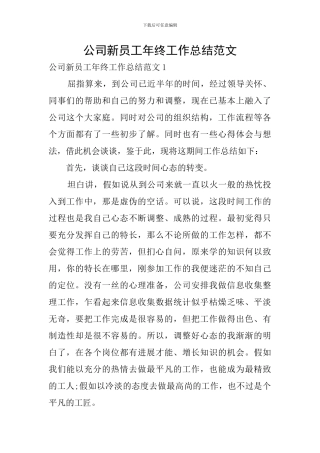 公司新员工年终工作总结范文