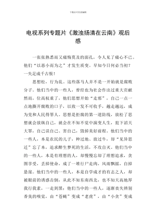 电视系列专题片《激浊扬清在云南》观后感