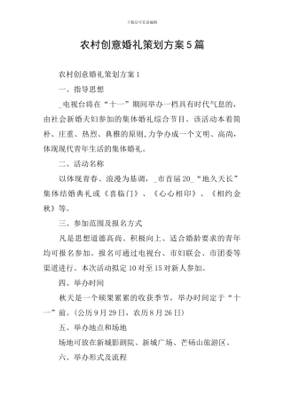 农村创意婚礼策划方案5篇