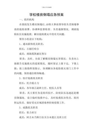 学校楼房倒塌应急预案