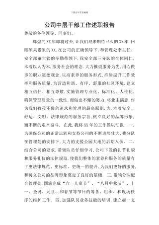 公司中层干部工作述职报告